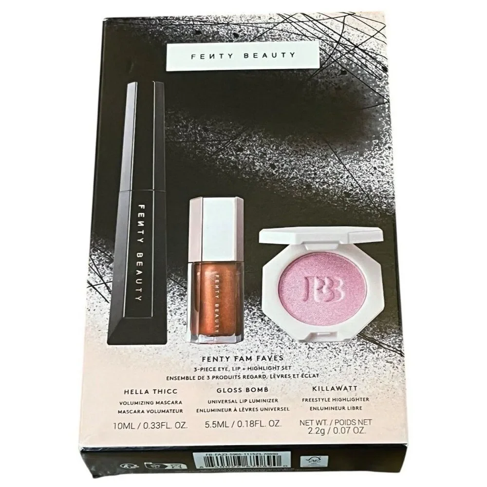 Fenty Beauty Fam Faves 3 Piece Set Hella Thicc Mascara Gloss Bomb Highlighter Ne